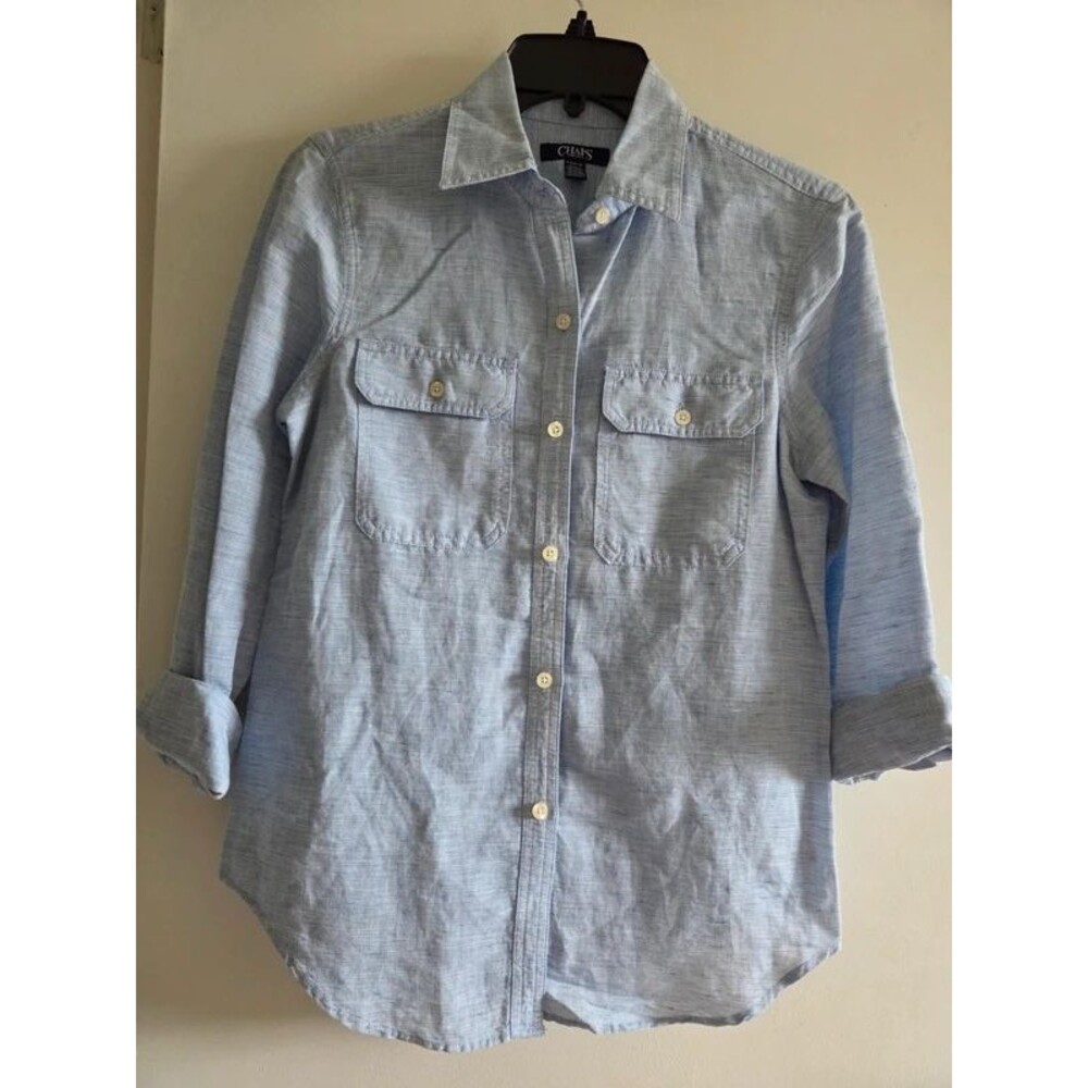 Chaps Linen Button Up Shirt Women’s Small, Classic Preppy Top, Lightweight